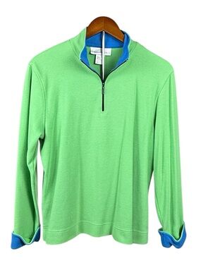 Susan Bristol 100% Cotton Pullover Zip Front Green Blue Size Large